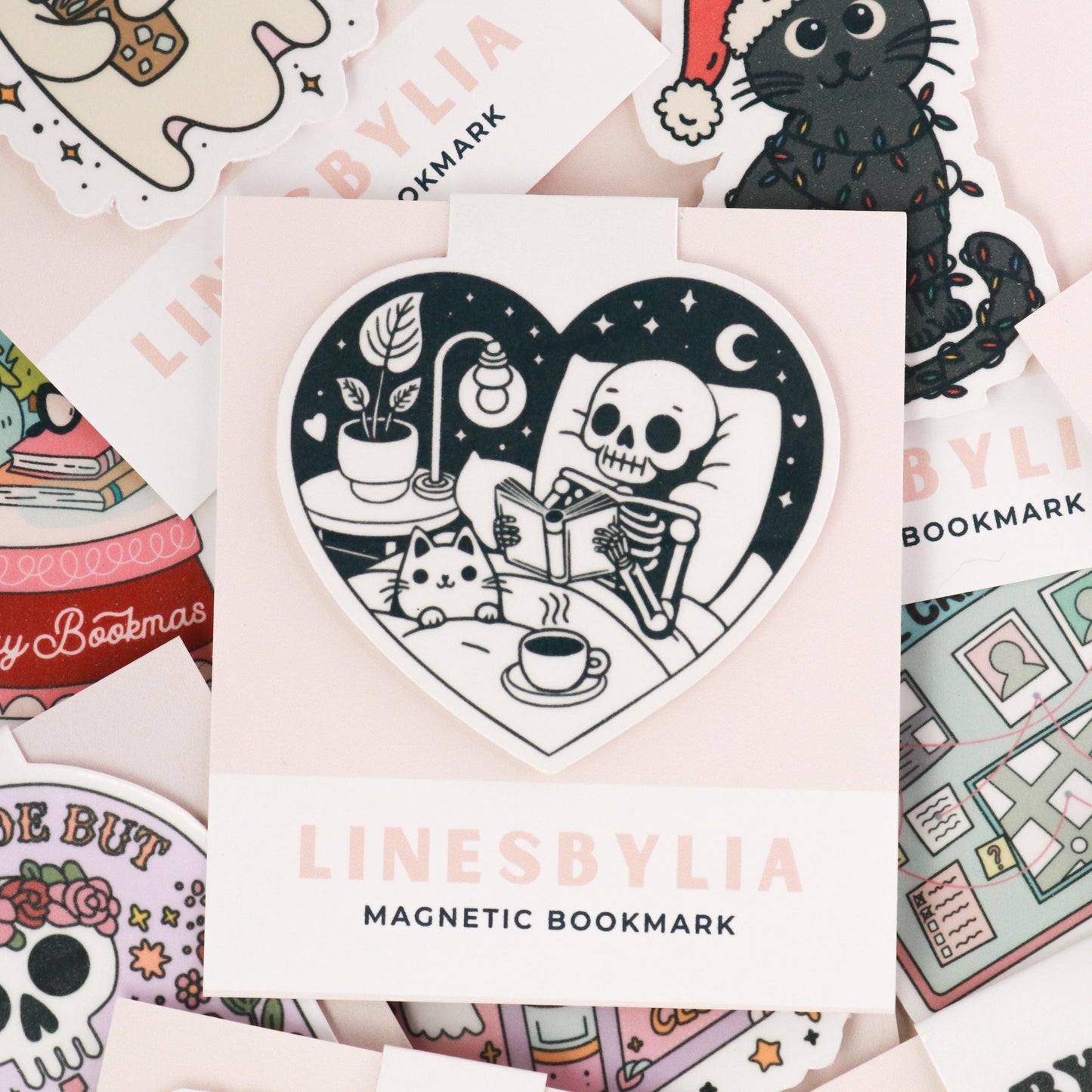 Skeleton & Cat Lover Magnetic Bookmark