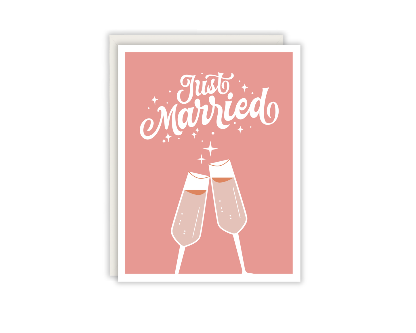 Just Married Pink Cheers Greeting Card