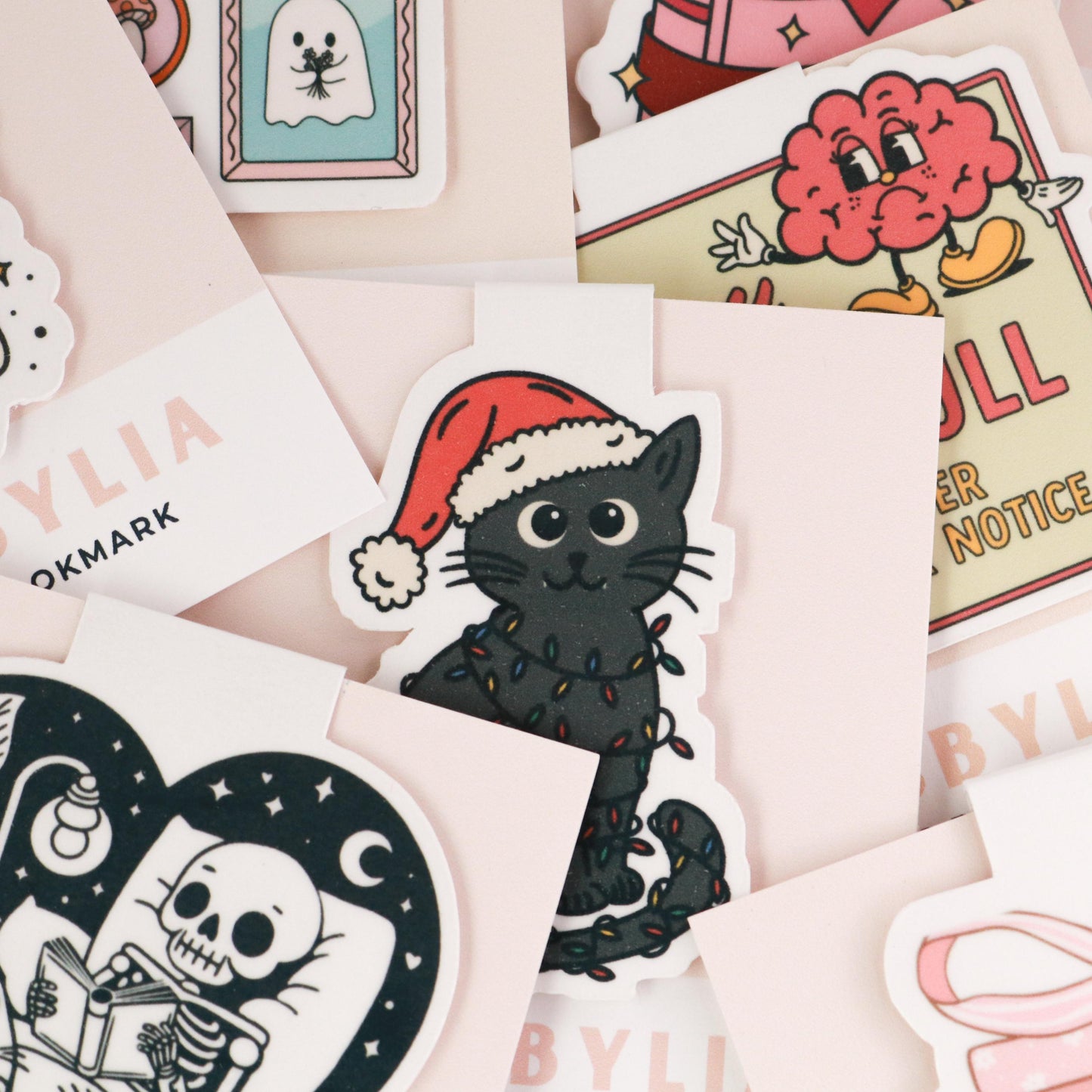 Black Cat With Santa Hat Magnetic Bookmark