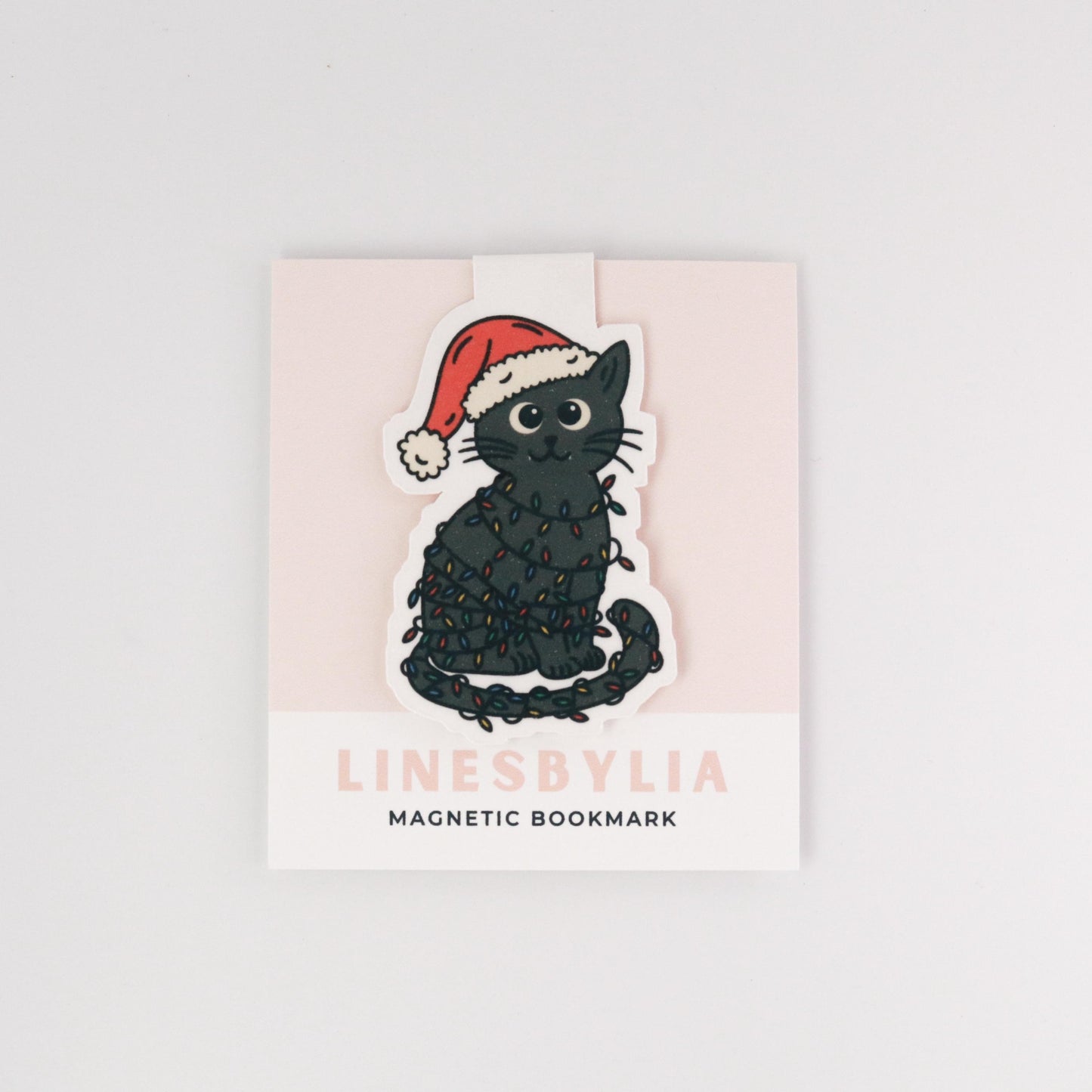 Black Cat With Santa Hat Magnetic Bookmark