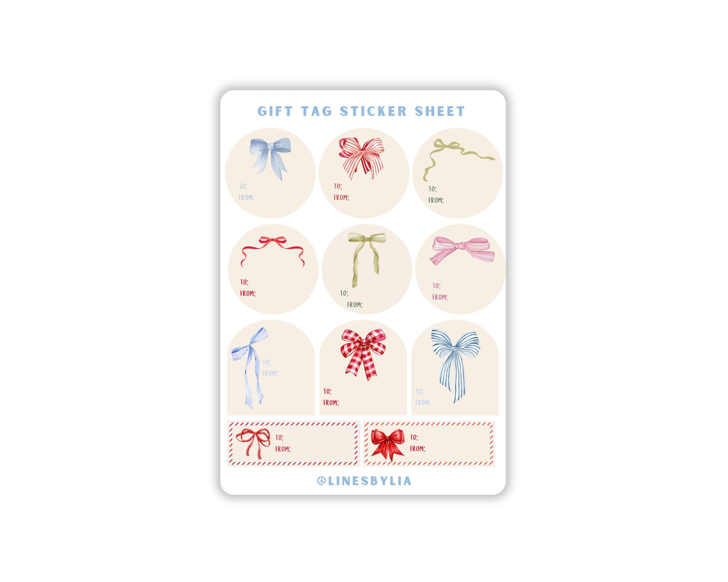Girly Bows Holiday Gift Tag Sticker Sheet