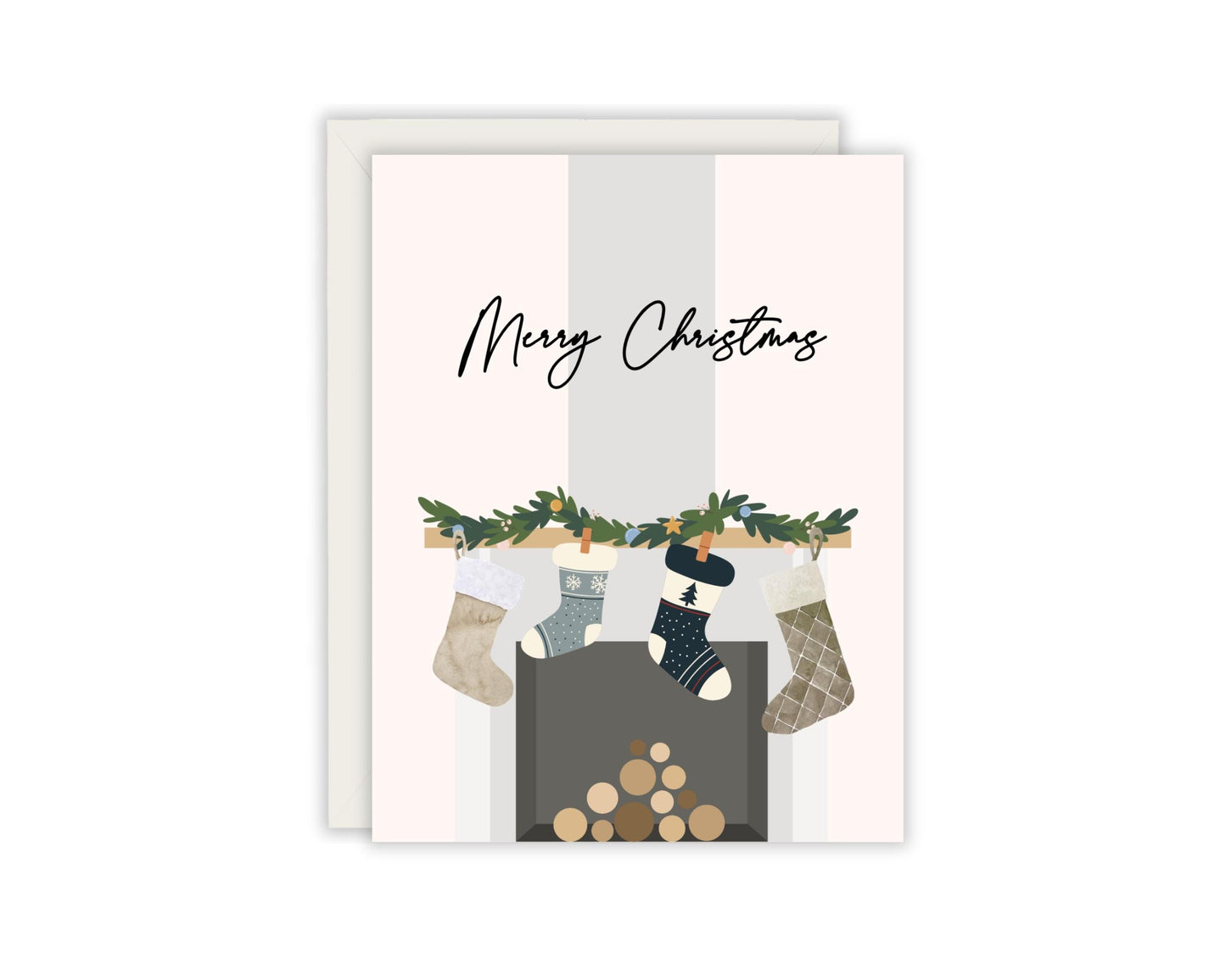 Merry Christmas Stocking And Mantle Christmas Card - Cozy Christmas Card