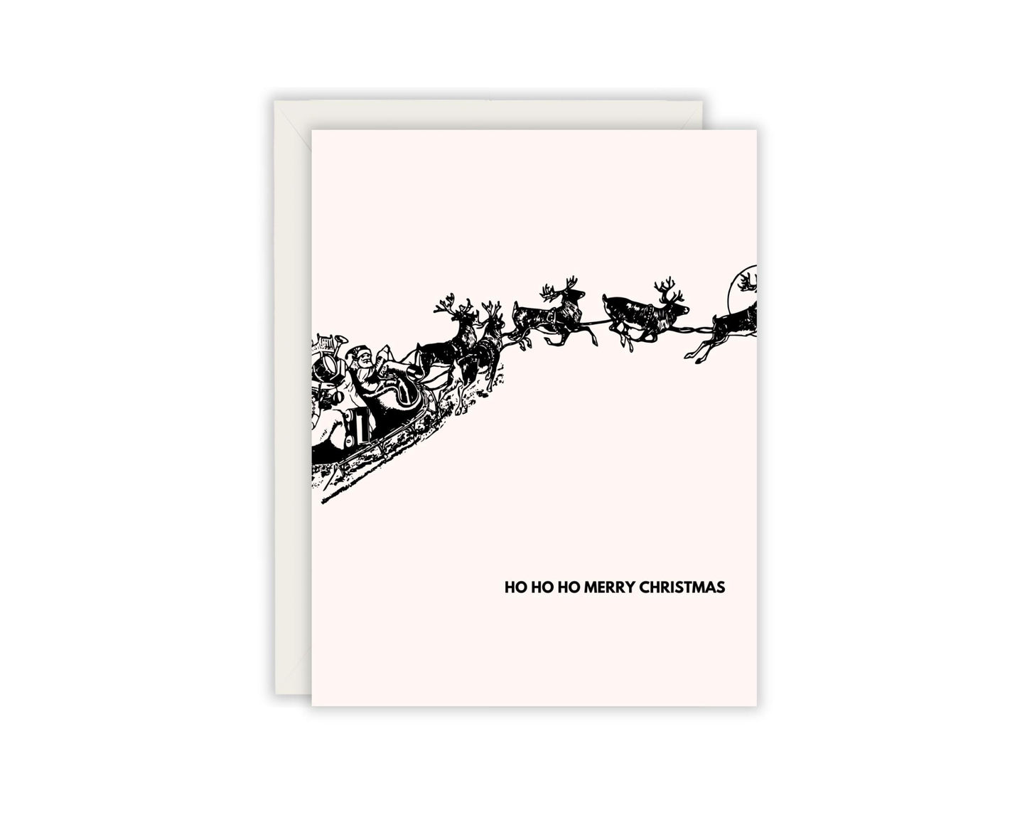 HO HO HO Merry Christmas Holiday Card - Santa and Reindeer Christmas Card - Christmas Lover Card