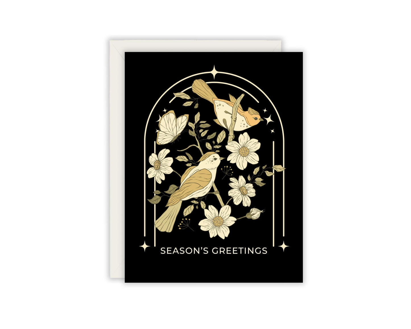 Season's Greetings Floral Bird Christmas Card - Nature Lover Christmas Card - Festive Bird Card – Christmas Postage Stamp Card - Elegant