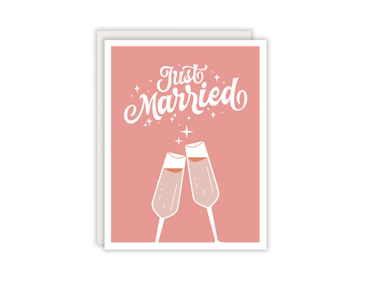 Just Married Pink Cheers Greeting Card