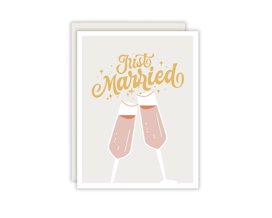 Just Married Gold Cheers Greeting Card