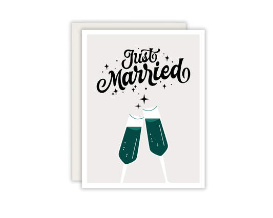 Just Married Green Greeting Card