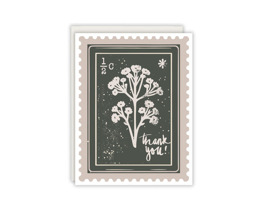 Thank you Greeting Card - Floral Stamp Card - Postage Stamp Thank You Card - Postal Worker Thank You Card