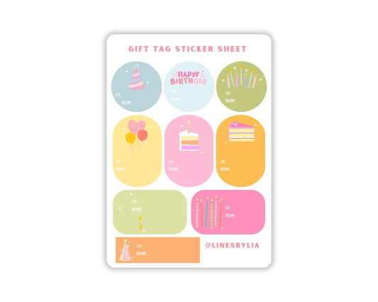 Colorful Birthday Gift Tag Sticker Sheet