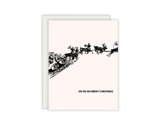 HO HO HO Merry Christmas Holiday Card - Santa and Reindeer Christmas Card - Christmas Lover Card