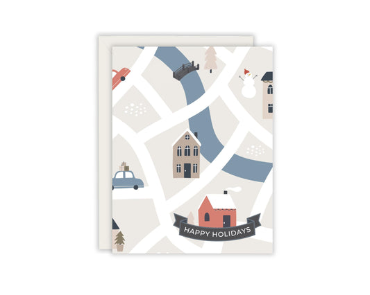 Happy Holidays From Our Town To Yours Christmas Card - Cozy Christmas Card - Long Distance Christmas Card - Christmas Town Card